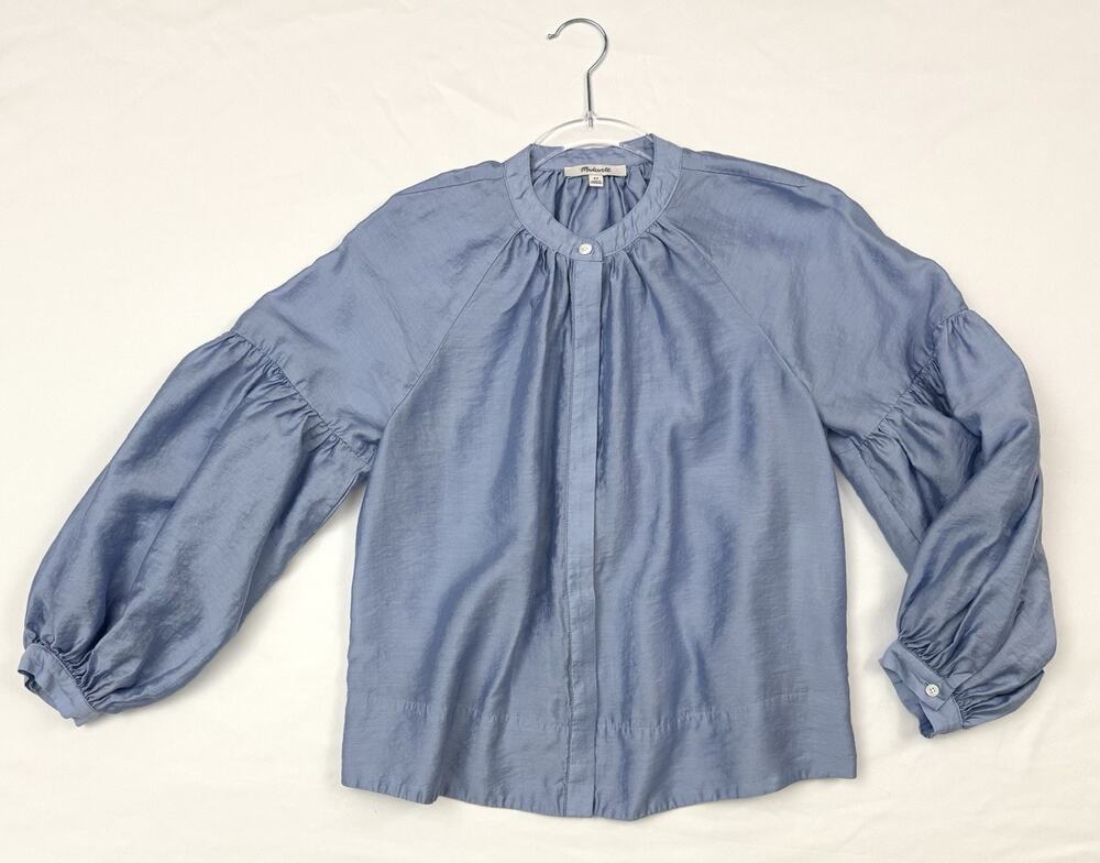 Madewell Shirred Balloon-Sleeve Top Blouse Women’s XS Blue Chambray